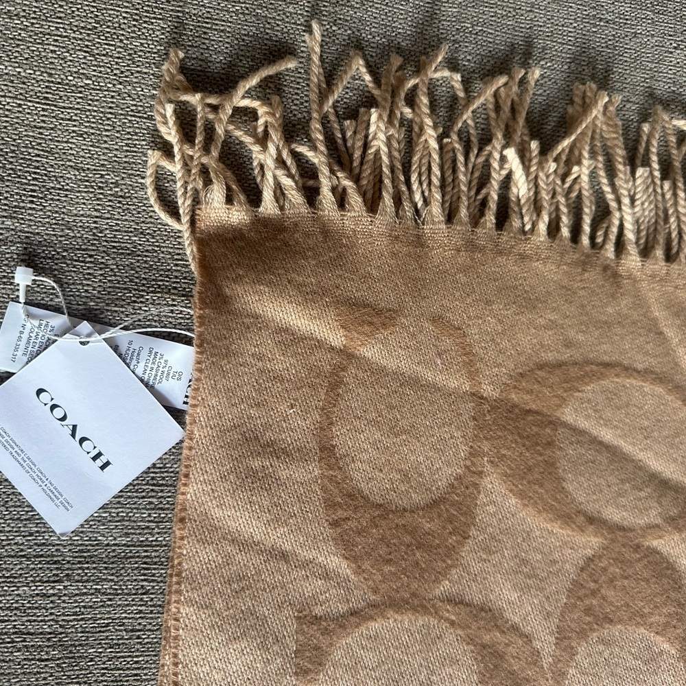New Coach Beige Fringed Scarf